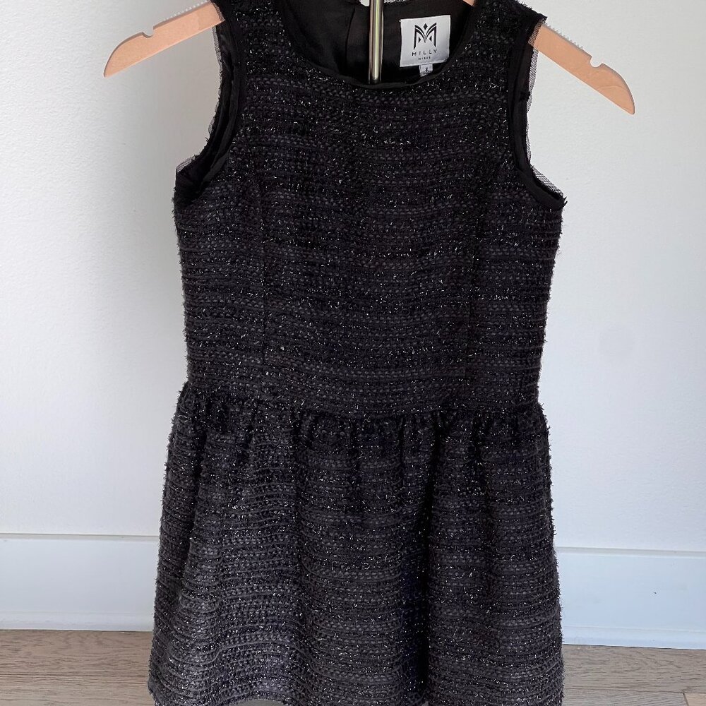Milly Minis Black Metallic Tweed Sleeveless Party Dress - Excellent Condition